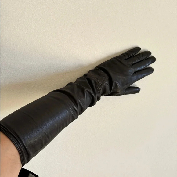 New Fashion LV Long Gloves leather 100% dark brown 7.5 - Picture 3 of 8